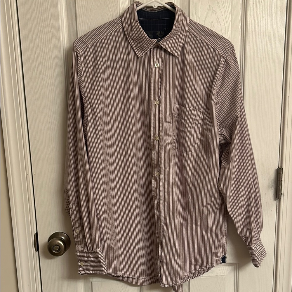 Old Navy Live Red White Striped Cotton Button-Up Shirt Long Sleeves Size Small